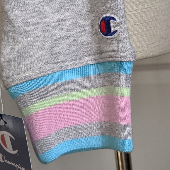 Champion Sweatshirt Rainbow Logo French Terry Crew Raglan Sleeves Grey L NWT - Picture 9 of 15